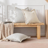 MIULEE Linen Striped Farmhouse Couch Throw Pillow Covers with Fringe (Pack of 2) - Miulee